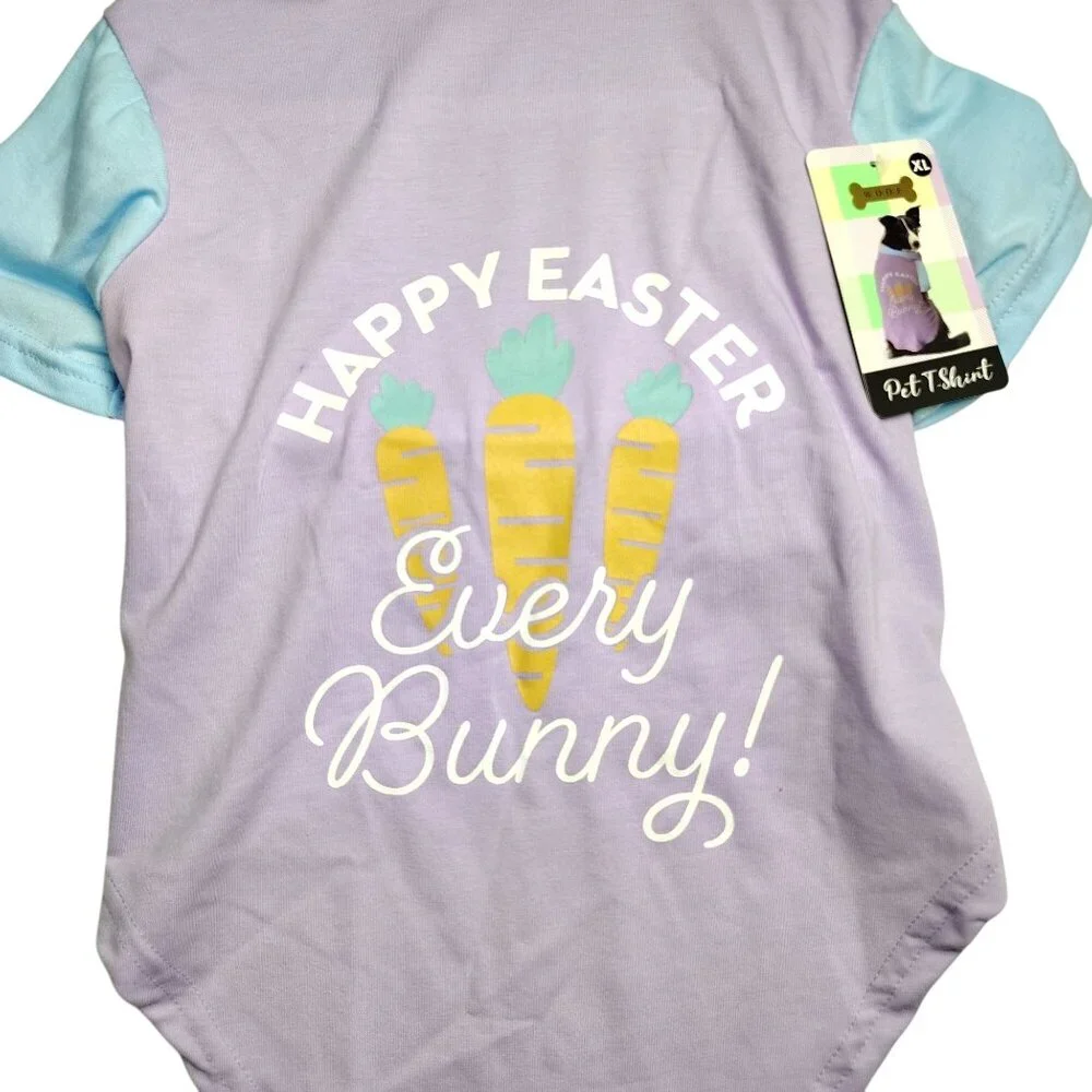 Woof XL Dog Happy Easter Every Bunny Purple and Blue Pet Apparel T-Shirt